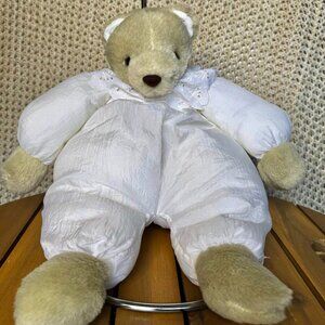 Vintage Style Teddy Bear Plush in White Outfit – Baby Nursery Decor Soft Toy